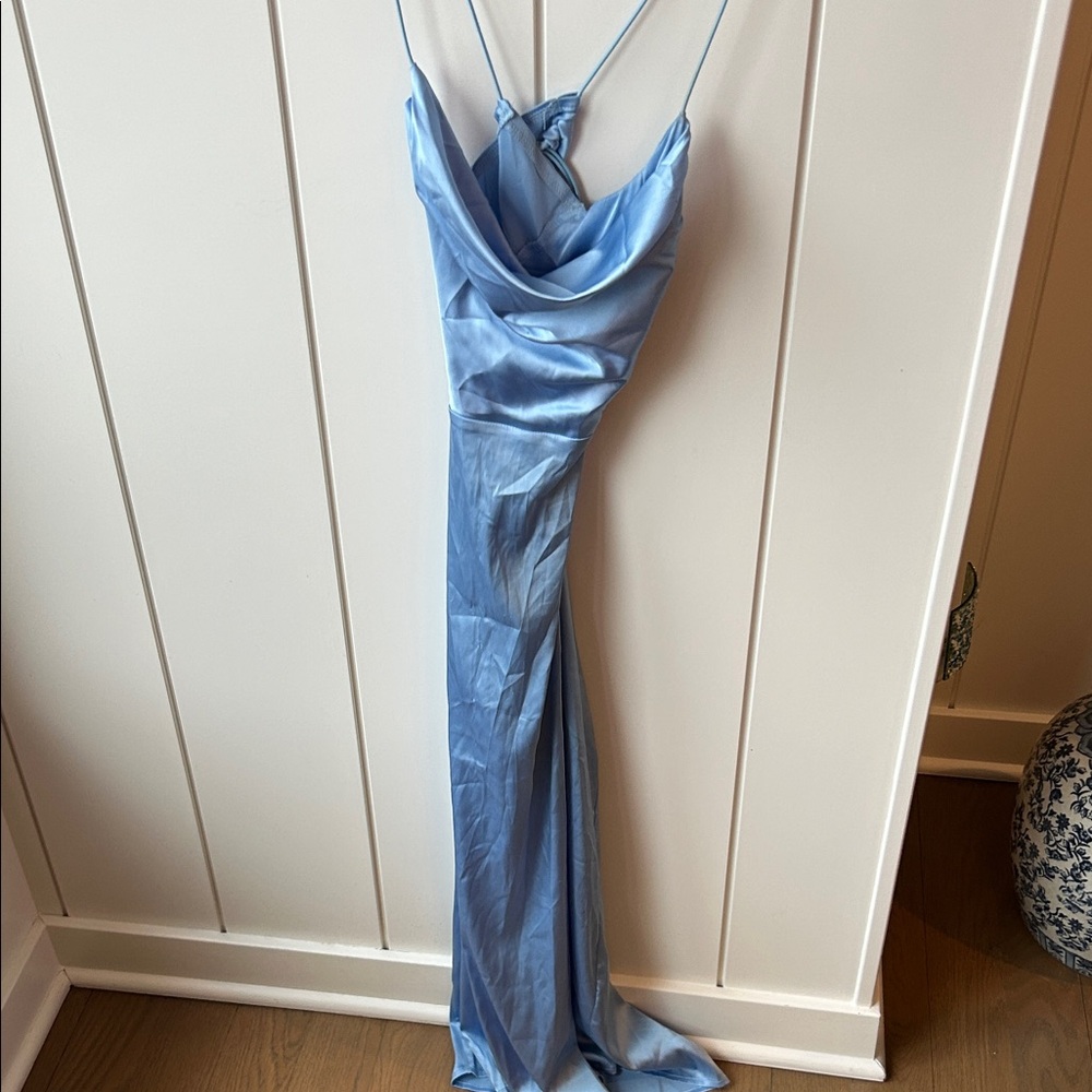 Light Blue Satin Midi Dress